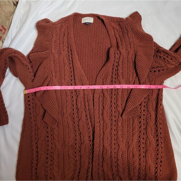 UNIVERSAL‎ THREAD rust open front ruffle cardigan sweater L - Picture 7 of 8